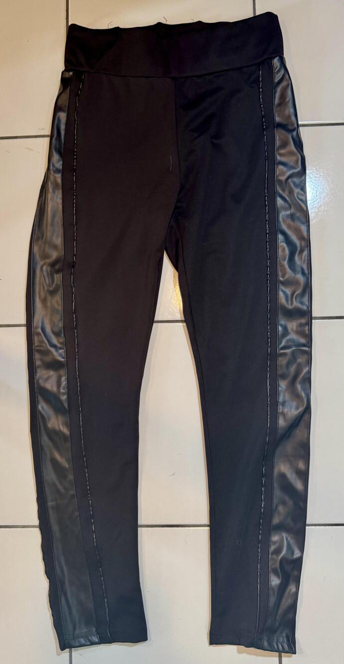 Love Leggings Womens Large Black High Rise Faux Leather Side Stripe Stretch
